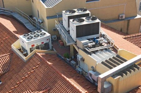 Lisbon Portugal Air conditioning machinery on rooftop